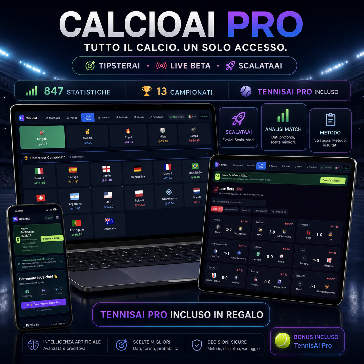 CalcioAI Pro con TennisAI Pro incluso in regalo
